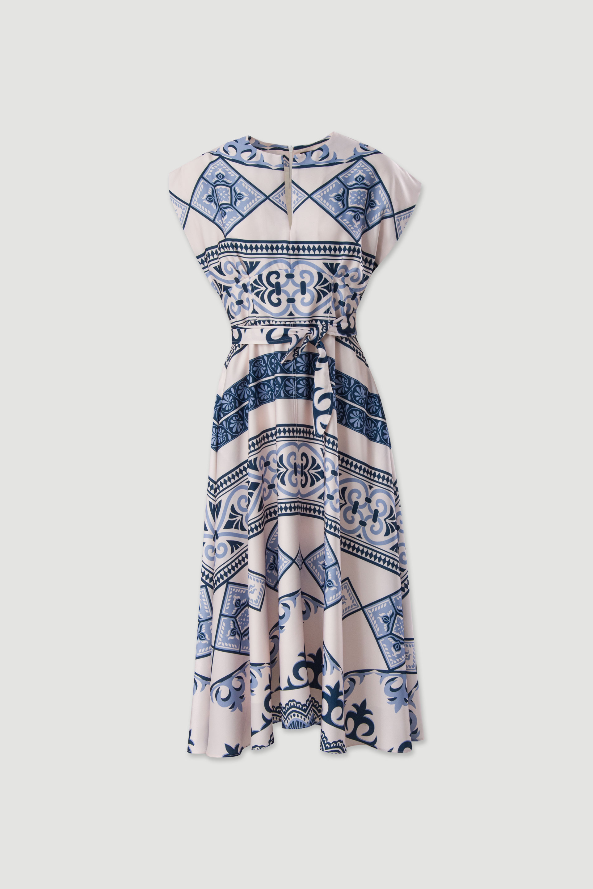 Satin midi printed dress with side bow