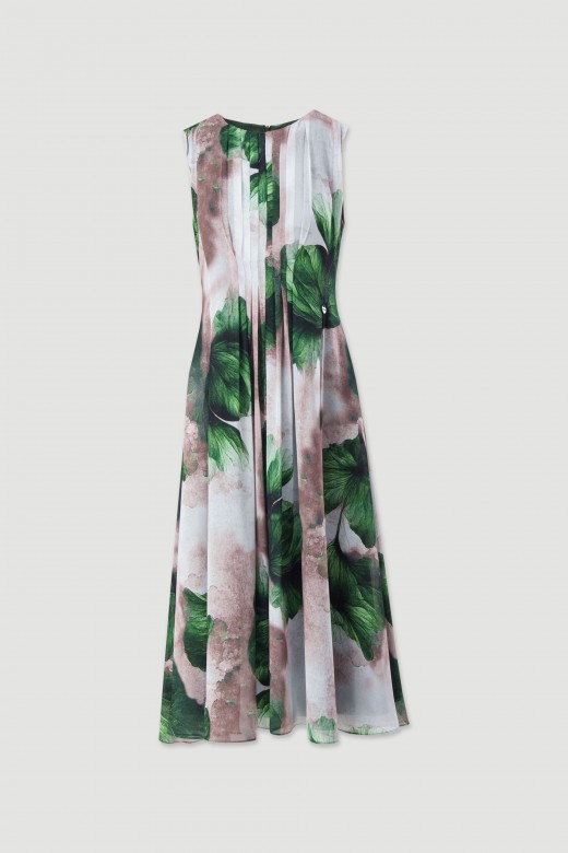 Printed flowy midi dress with pleated detail Printed flowy midi dress with pleated detail