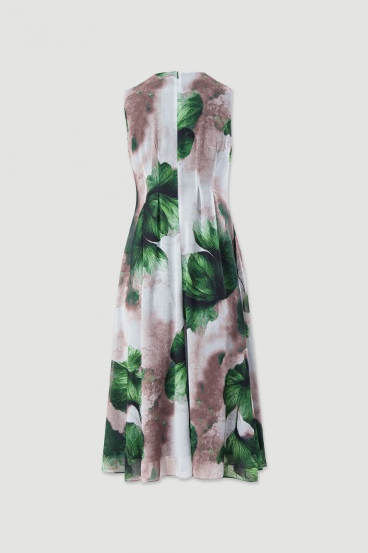 Printed flowy midi dress with pleated detail Printed flowy midi dress with pleated detail