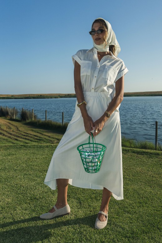 Jupe midi asymtrique en mlange de coton