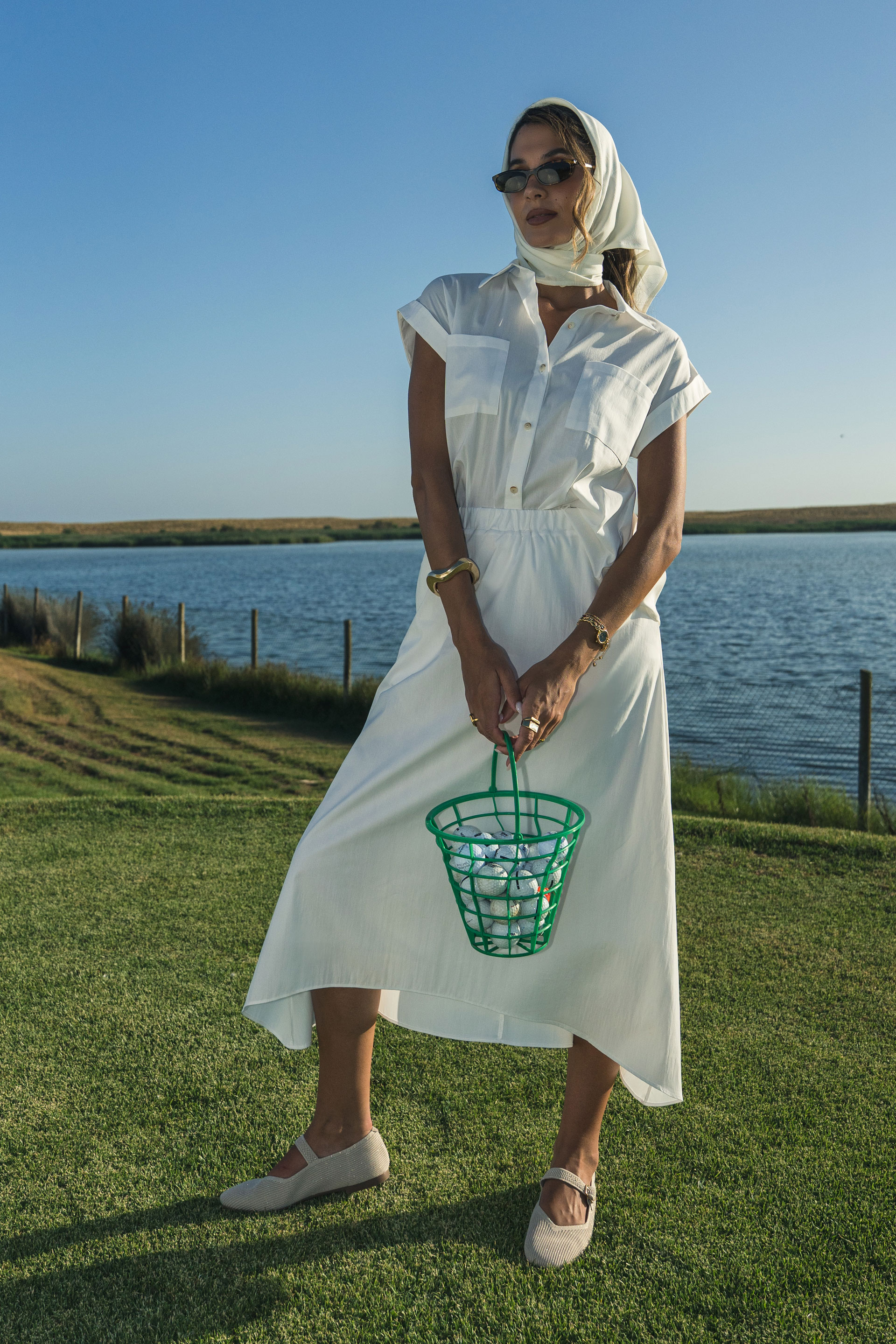 Asymmetric cotton-blend midi skirt