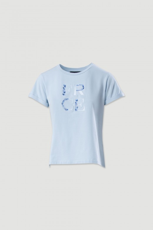 Basic t-shirt with transfer print and embroidery