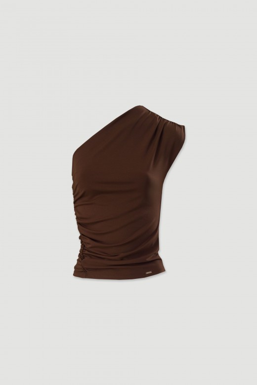 Top de punto con escote asimtrico y detalle fruncido
