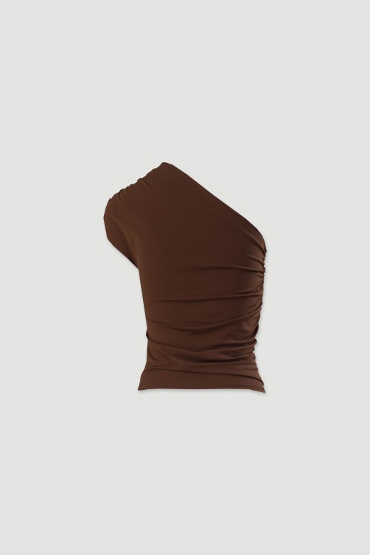 Top de punto con escote asimtrico y detalle fruncido
