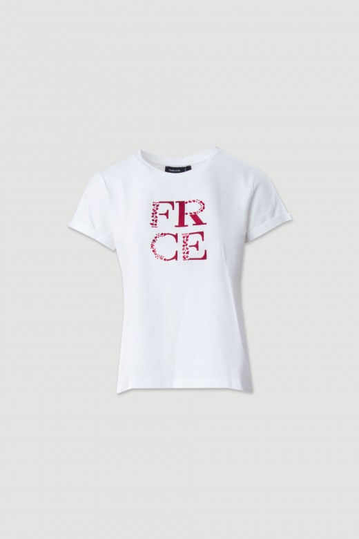 Basic t-shirt with transfer print and embroidery