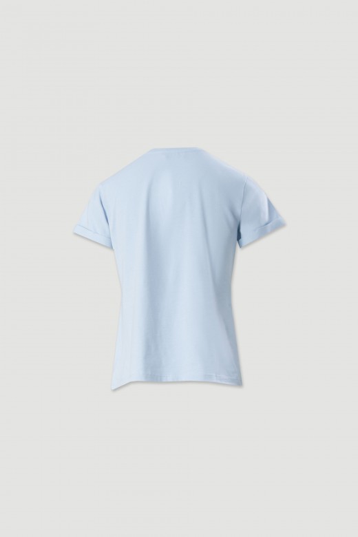 Camiseta bsica con dibujo en transfer y bordado