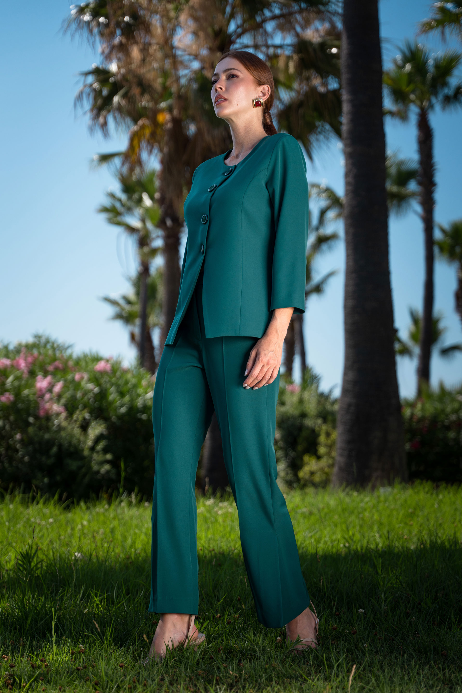 Classic flare trousers with overlapping slit detail