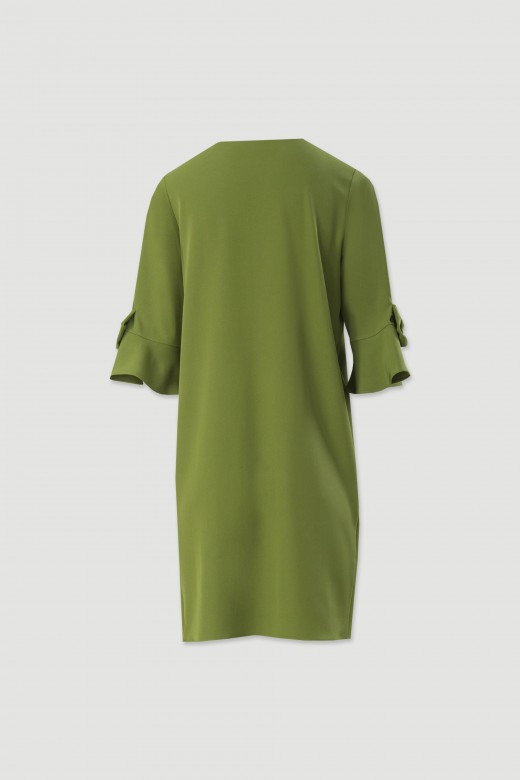 Vestido fluido con escote en v y manga con lazo