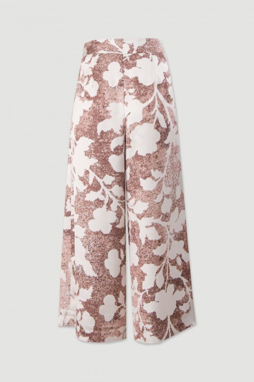 Satin wide leg trousers with high waist and front pleats Satin wide leg trousers with high waist and front pleats