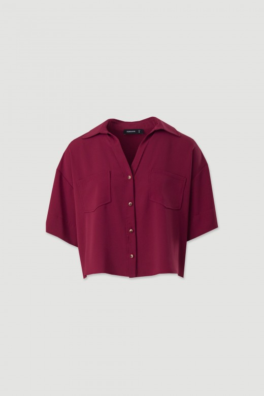 Blusa curta fluida 100% algodo com decote em bico