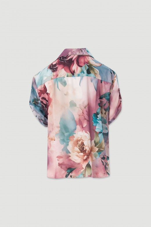 Flowy printed blouse with sleeve tab