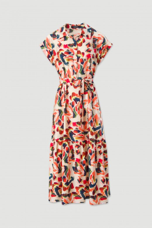 Long printed dress with belt