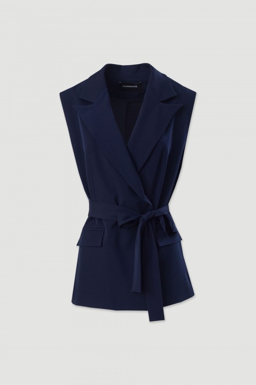 Long vest with belt and wrap-style fastening Long vest with belt and wrap-style fastening