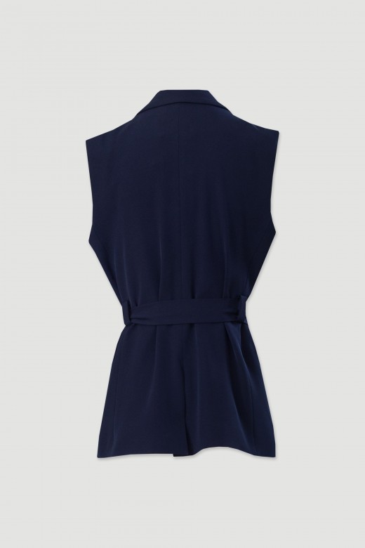 Long vest with belt and wrap-style fastening Long vest with belt and wrap-style fastening