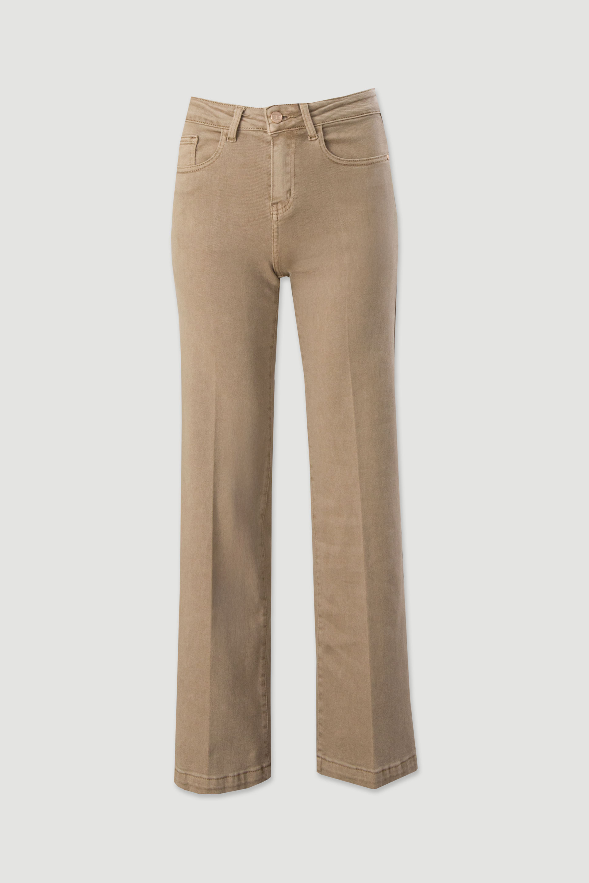 Calça de sarja de cintura subida com mistura de algodão