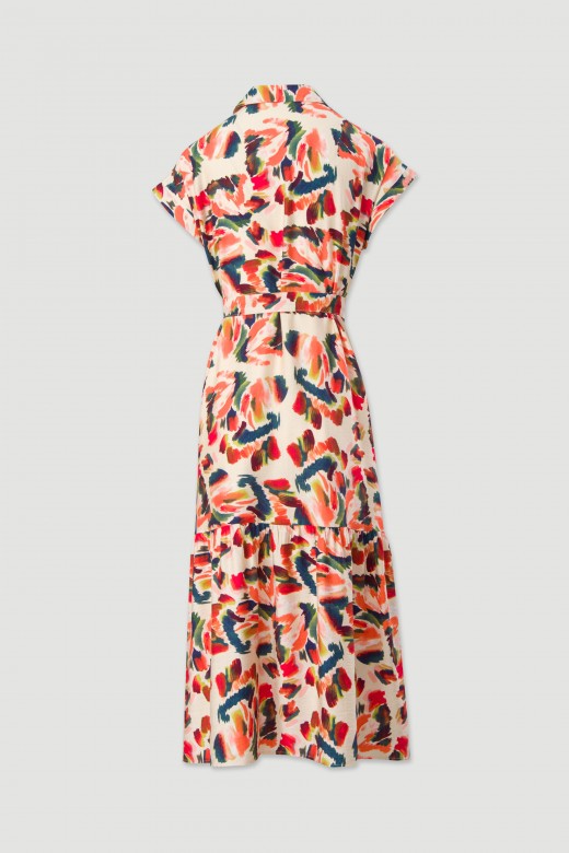 Long printed dress with belt
