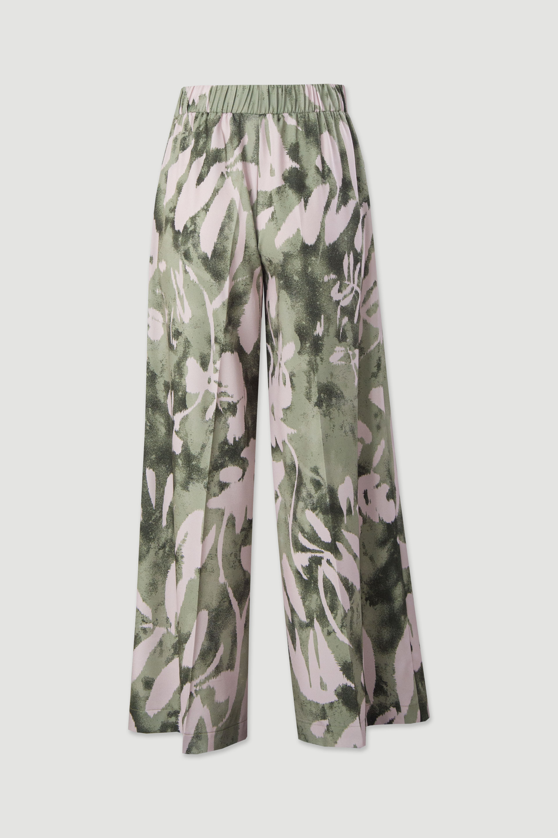 Calça wide leg estampada em tecido fluido