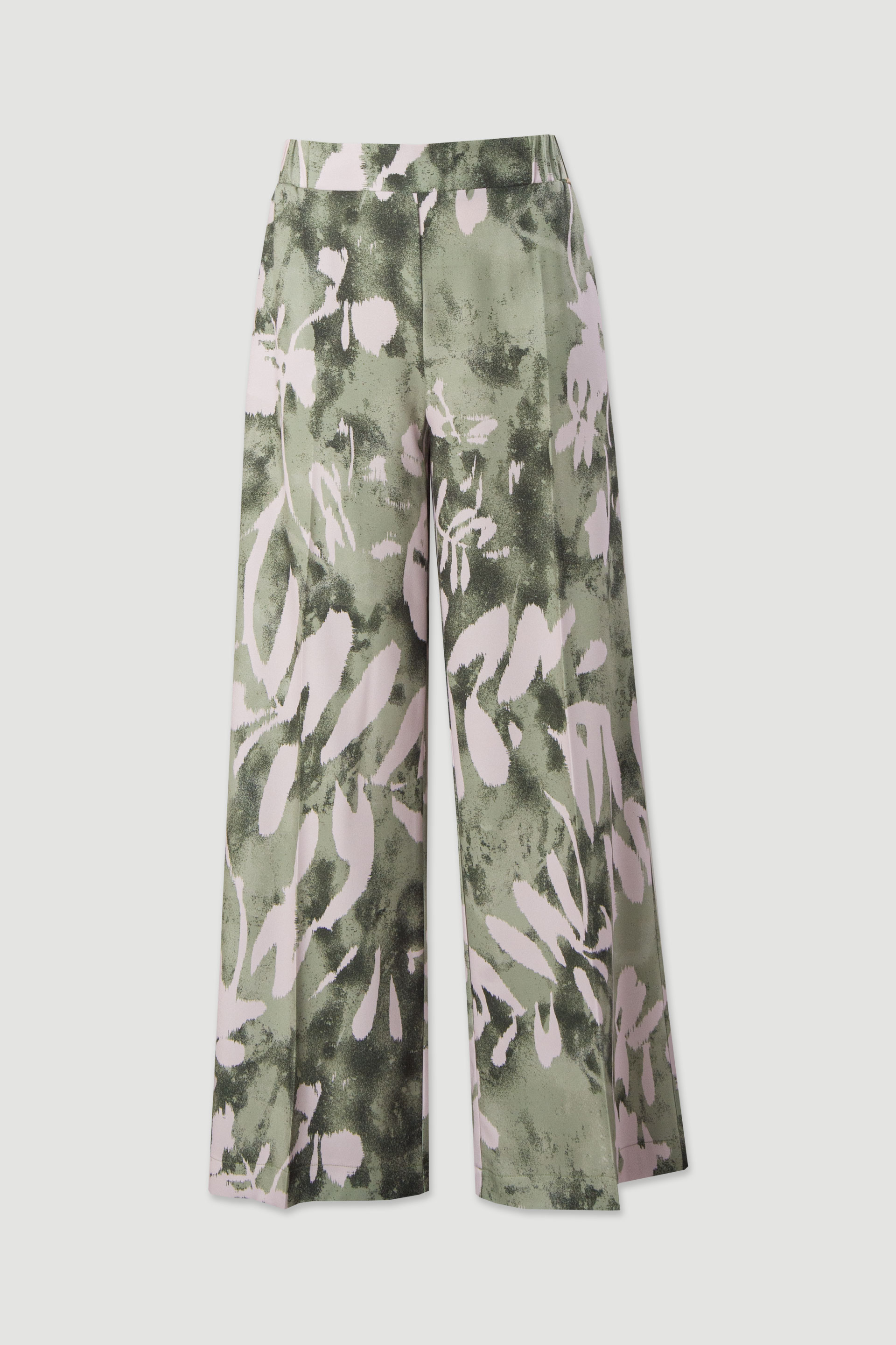 Calça wide leg estampada em tecido fluido