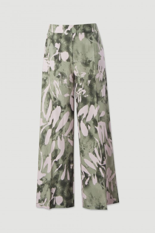 Pantalón wide leg estampado en tejido fluido Pantalón wide leg estampado en tejido fluido
