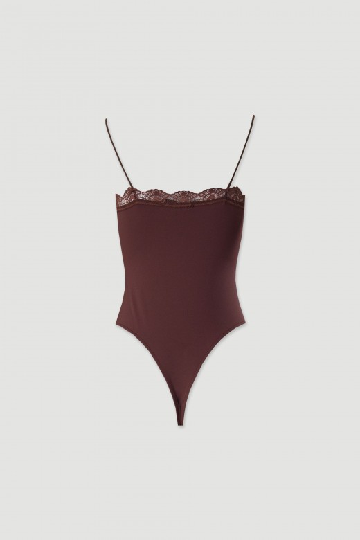 Fitted lycra bodysuit with lace detail