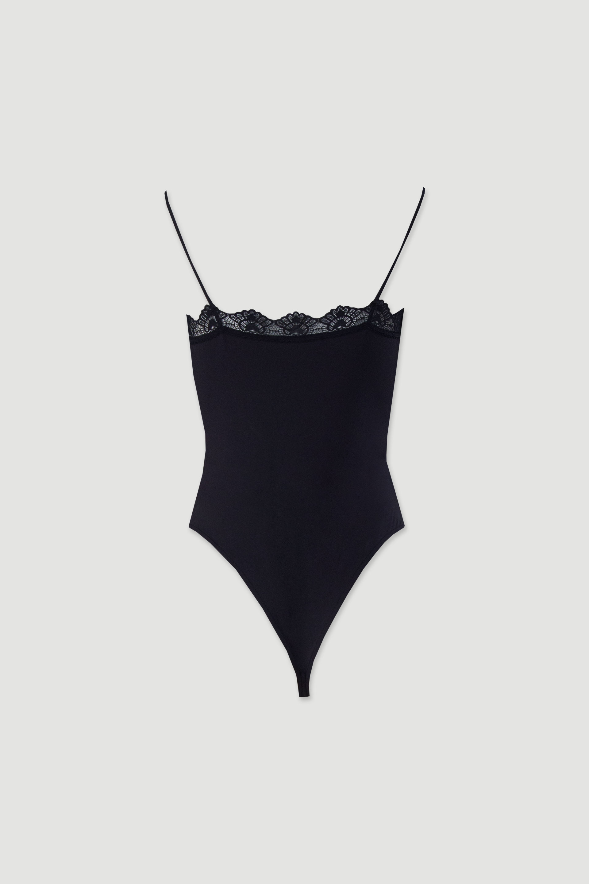 Body ajusté en maille lycra avec détail en dentelle