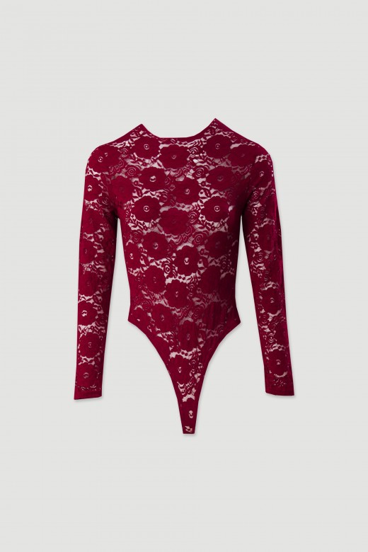 Fitted lace bodysuit with long sleeves