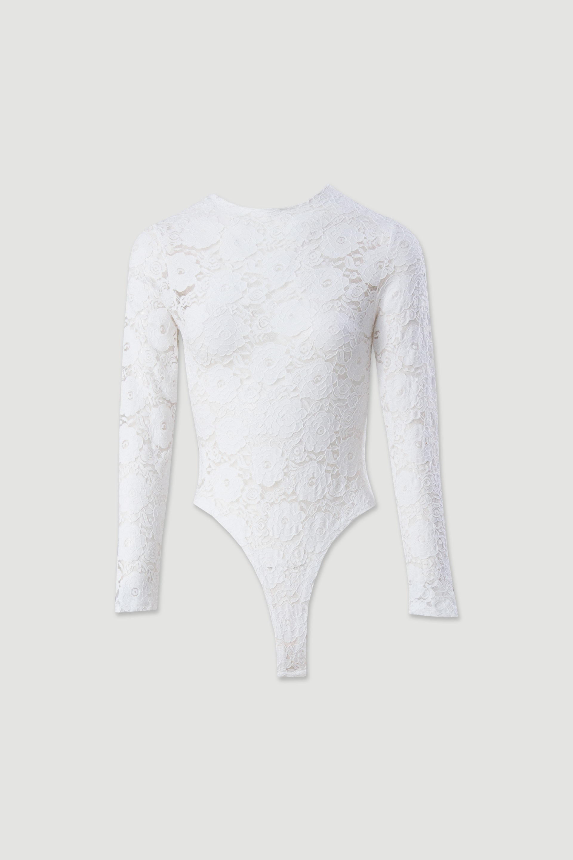 Body justo em renda com manga comprida