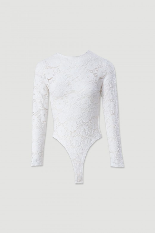Body ajust en dentelle avec manches longues
