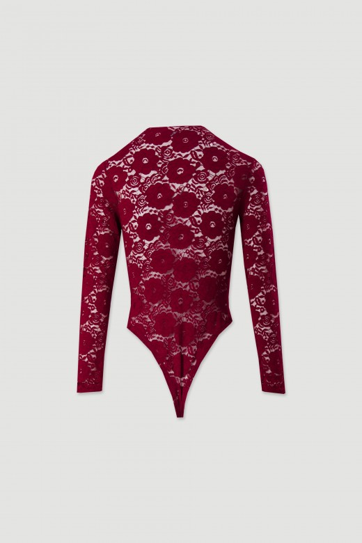 Fitted lace bodysuit with long sleeves