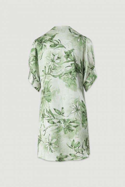 Satin floral dress with v-neckline