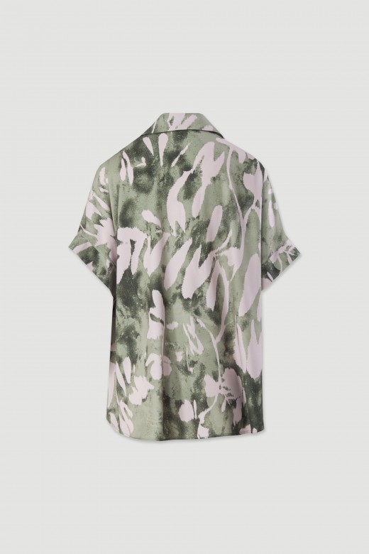 Blusa comprida assimtrica estampada