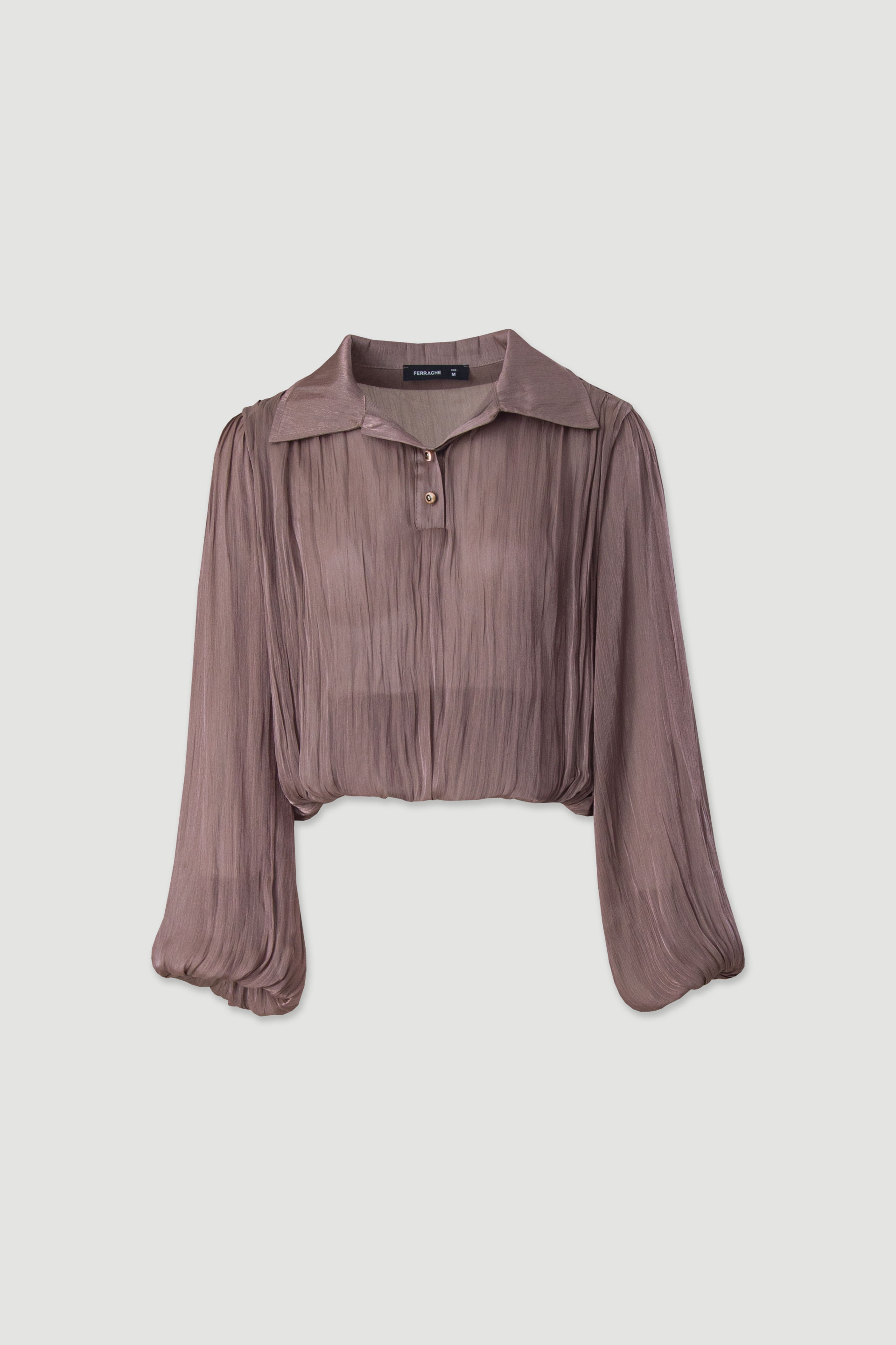 Cropped satin georgette blouse with balloon cut