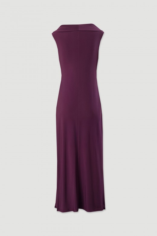 Vestido largo de punto con escote en v y detalle de nudo Vestido largo de punto con escote en v y detalle de nudo