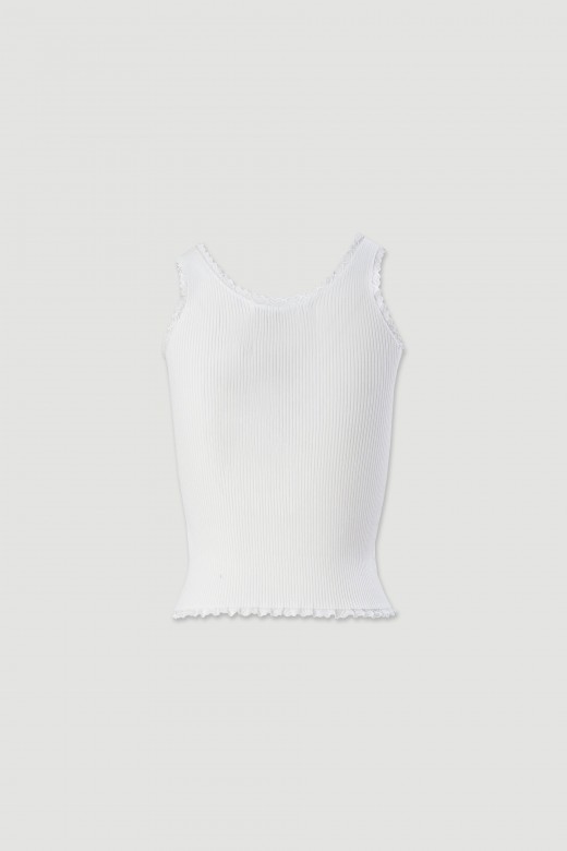 Fitted ribbed knit top with lace trim