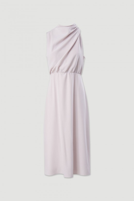 Cinched midi dress with draped collar Cinched midi dress with draped collar
