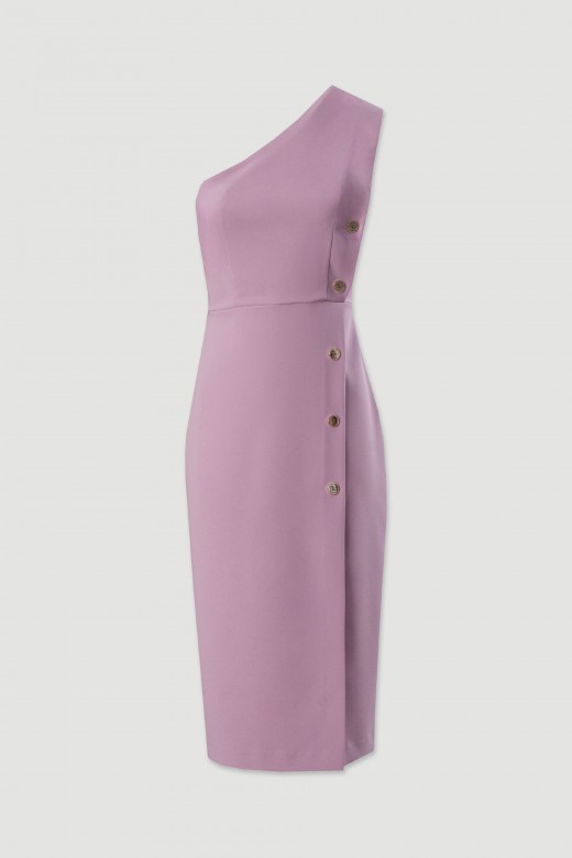 Vestido midi cintado com decote assimétrico Vestido midi cintado com decote assimétrico