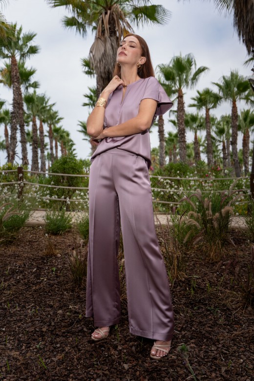 Satin blouse with subtle v-slit neckline