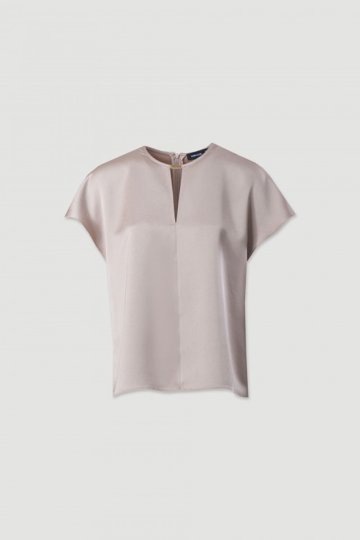 Satin blouse with subtle v-slit neckline