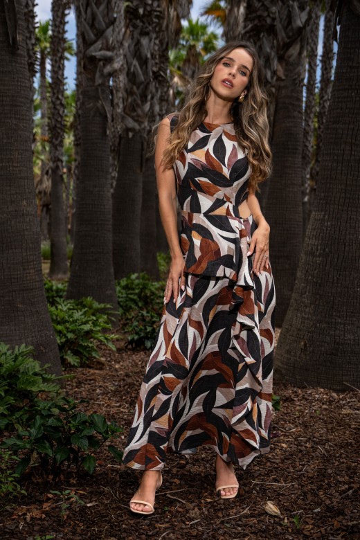 Vestido comprido estampado cut out