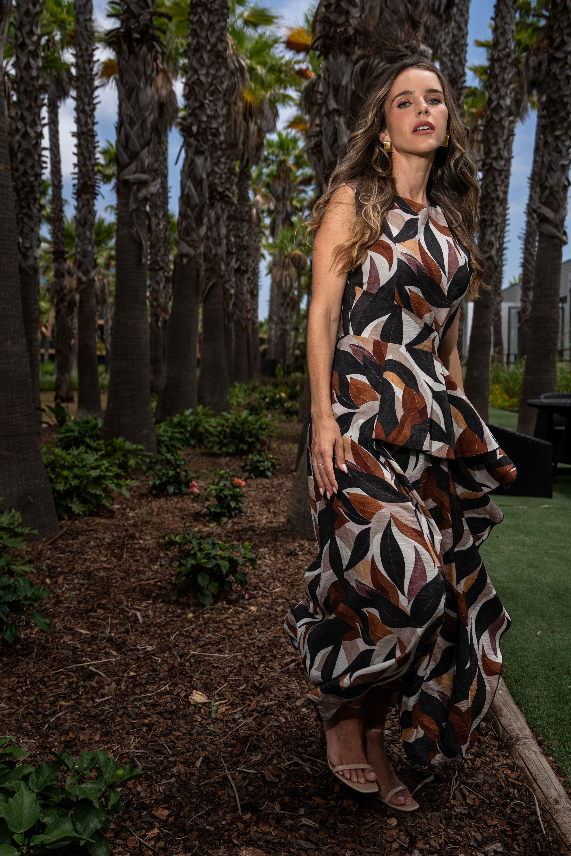 Printed cut-out long dress