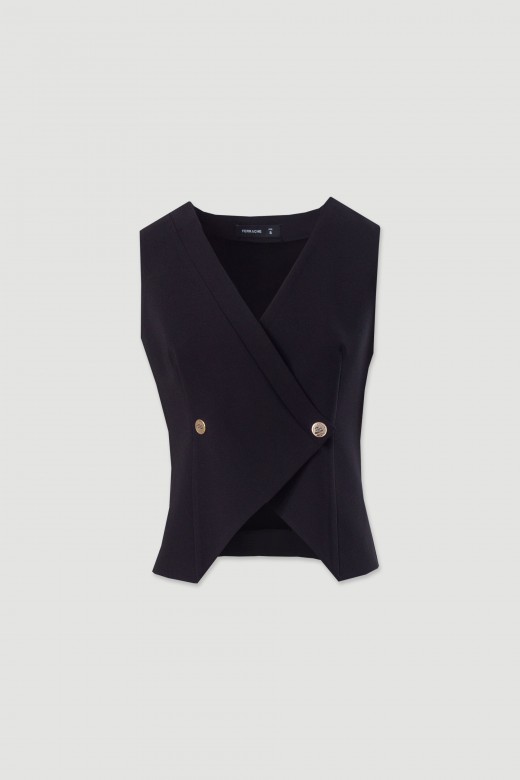 Fitted short vest with wrap-style closure