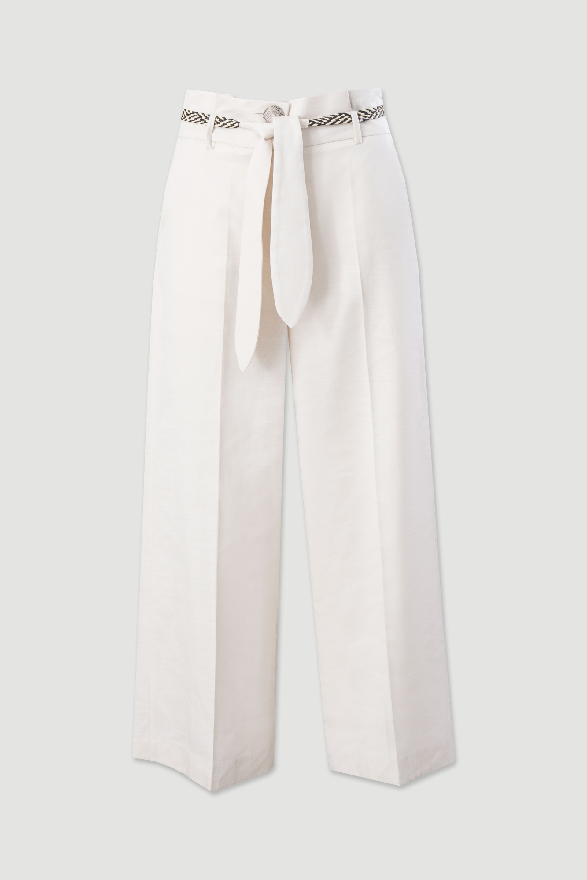 Calça curta wide leg em linho com cinto