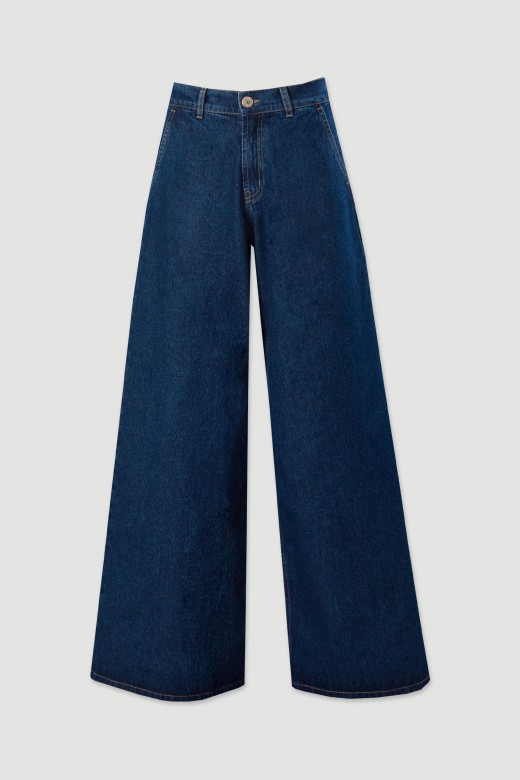High-waisted wide-leg jeans 100% cotton