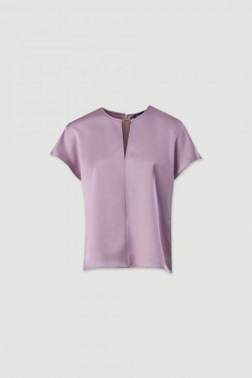 Satin blouse with subtle v-slit neckline