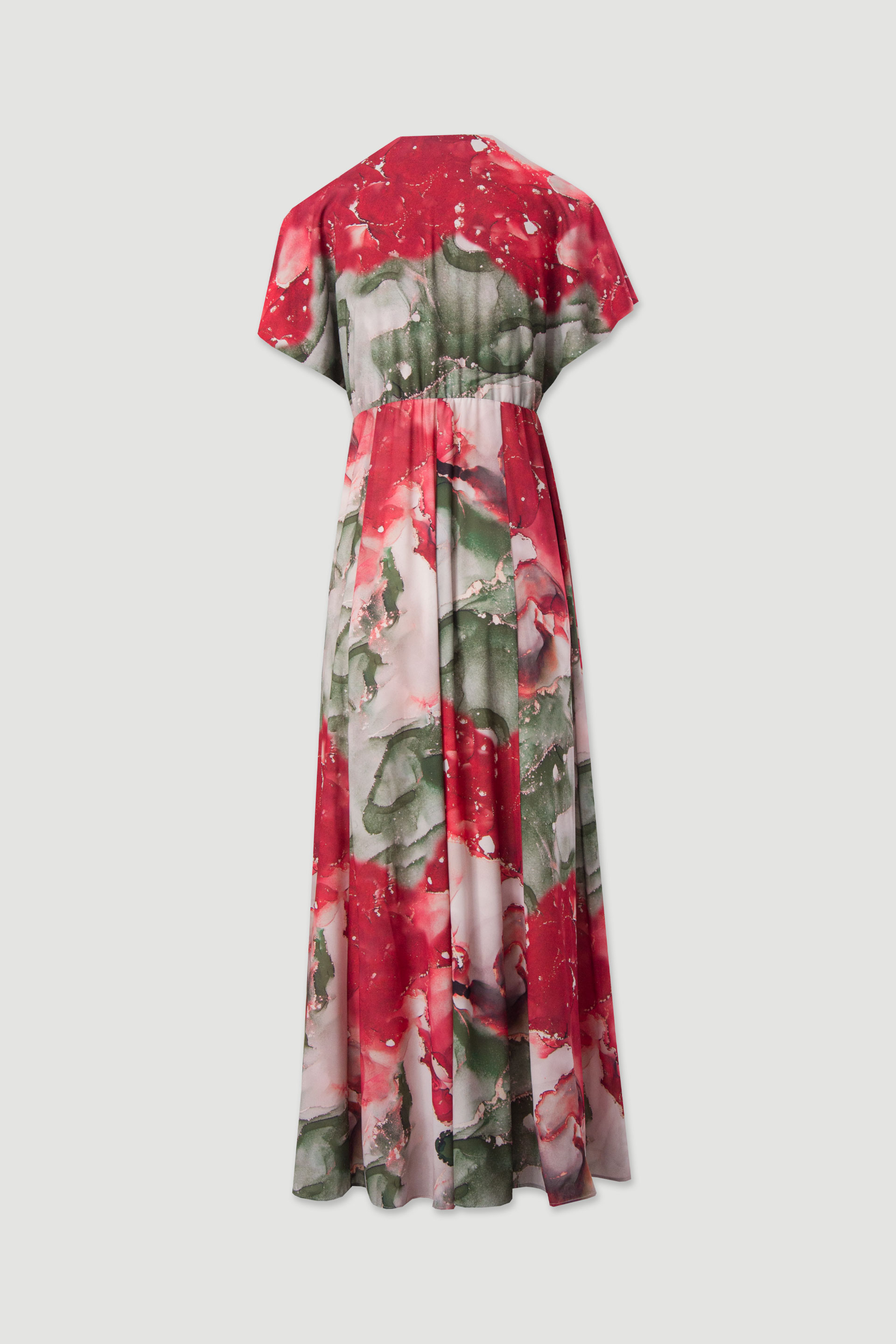 Vestido comprido estampado com manga curta ampla