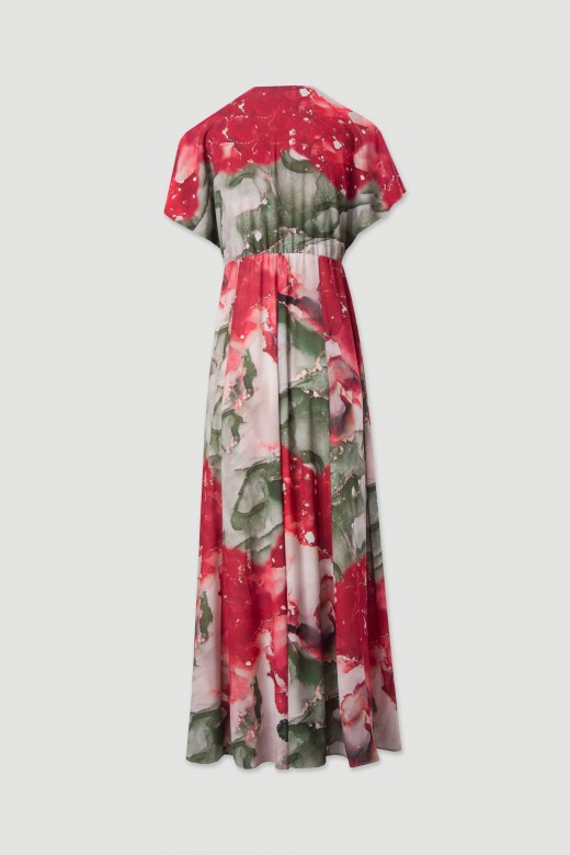 Printed long dress with wide short sleeves