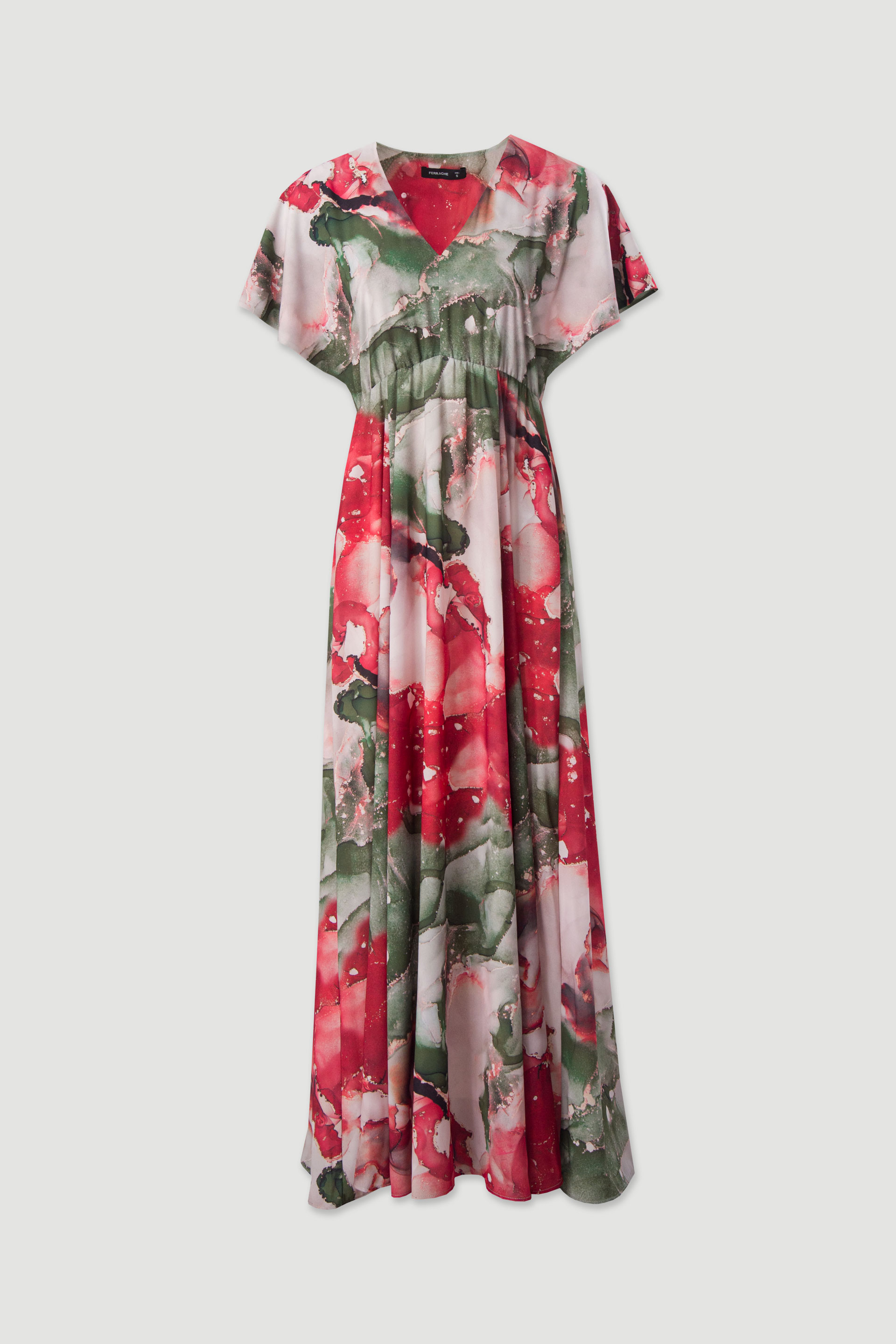 Vestido comprido estampado com manga curta ampla