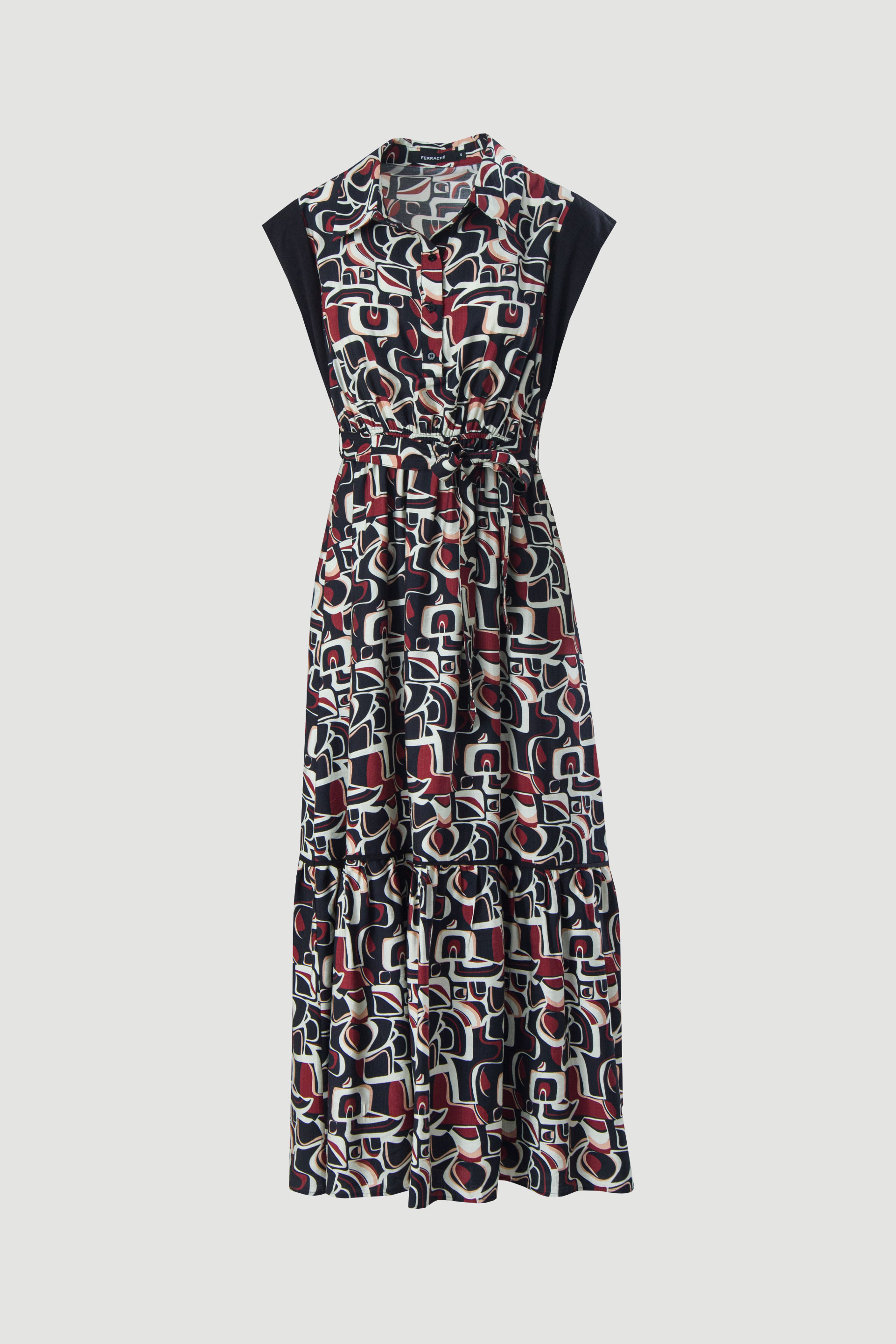 Vestido midi cintado estampado com cinto