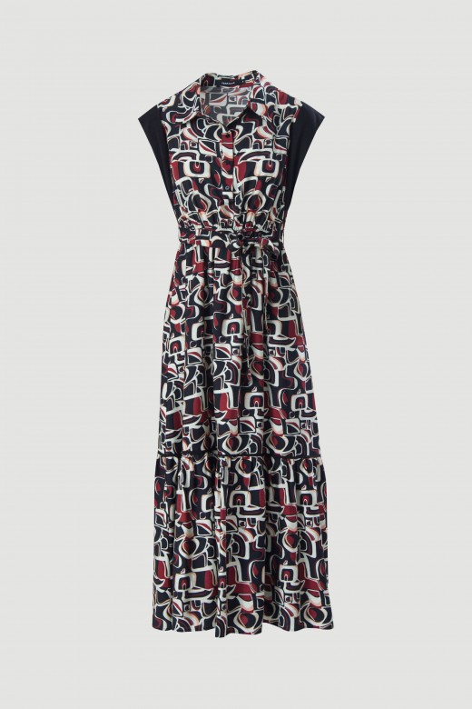 Cinched printed midi dress with belt