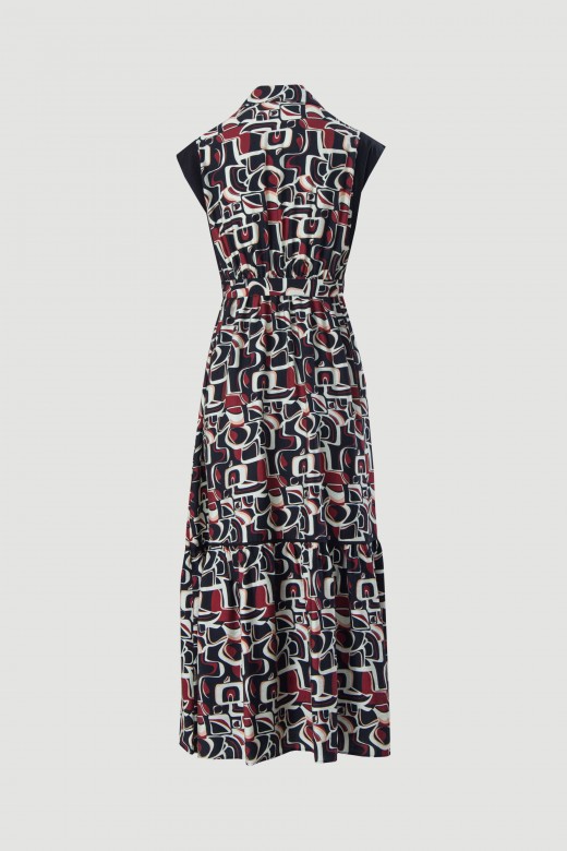 Cinched printed midi dress with belt